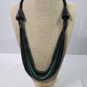 Vintage Tribal Necklace 27 Inch Black Green Multi Strand